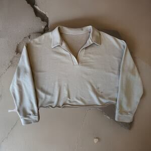 Vuori Cropped Sedona Polo Sweatshirt Large Beige Fleece Pullover Athleisure